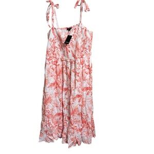 New Torrid Coral Peach Tropical Floral Challis Tie Strap Smocked Midi Dress 2X